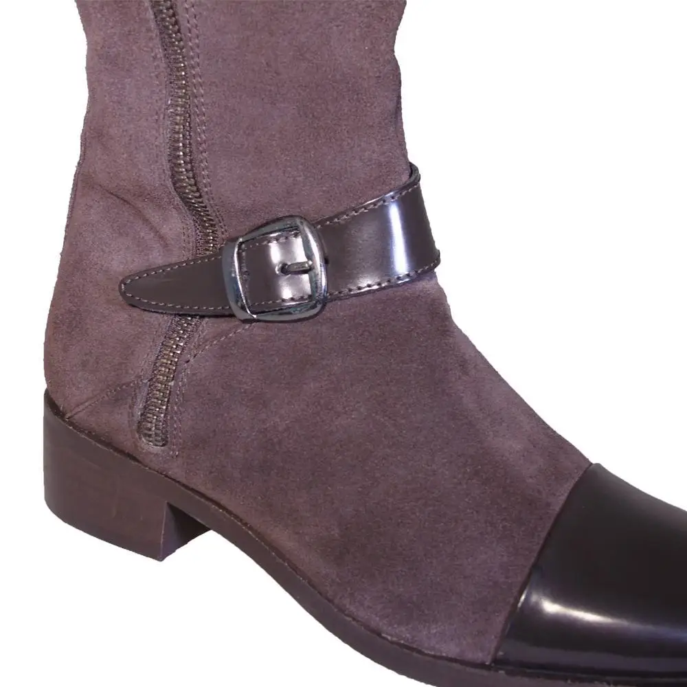 VULCASA-WOMAN-SKIN-BOOTS-AS кожаные ботинки A426223 COMBI из спилка с цветочным узором коричневого
