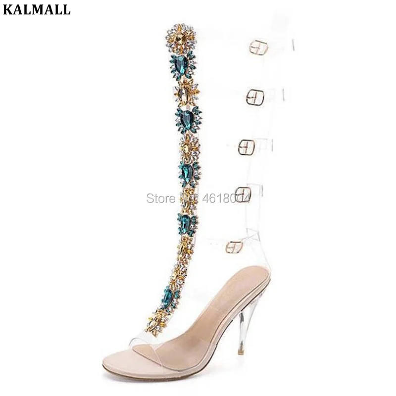 Женские высокие ботинки с кристаллами KALMALL сандалии из ПВХ на ремешках
