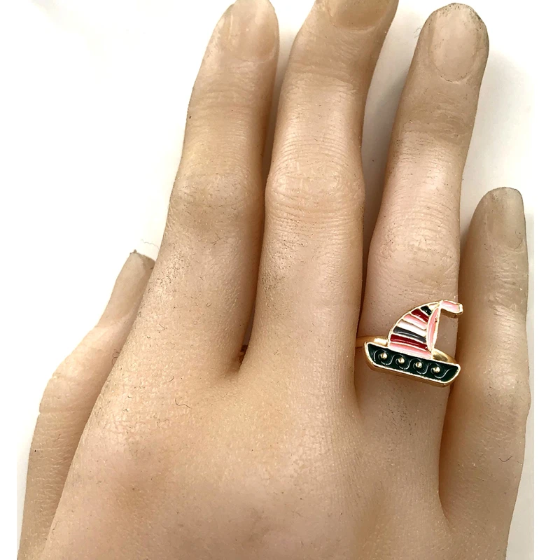 JQUEEN 2019 New Drip Oil Colorful Sailing Boat Children Kids Rings Adjustable Cartoon Opening Ring Party Birthday Jewelry Gift | Украшения