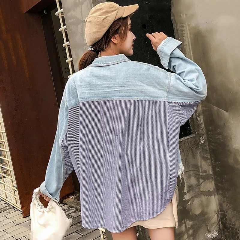 TWOTWINSTYLE рваные с дырками джинсовые пальто женские лацканы длинным рукавом