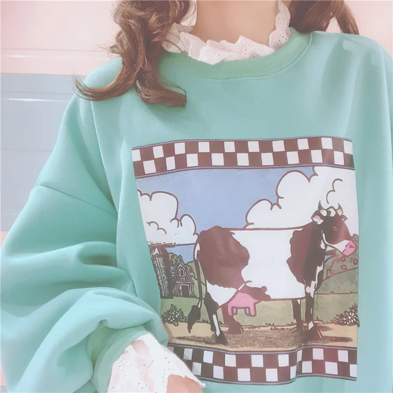 Kawaii/женские толстовки с кружевной вышивкой толстый бархат Корейская Мягкая