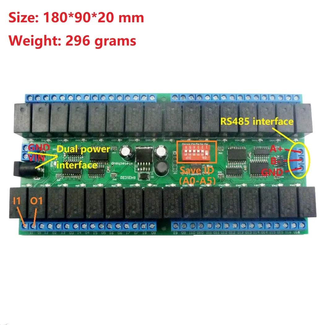 Релейная плата Modbus RTU 32 канала постоянный ток 12 В с пультом дистанционного