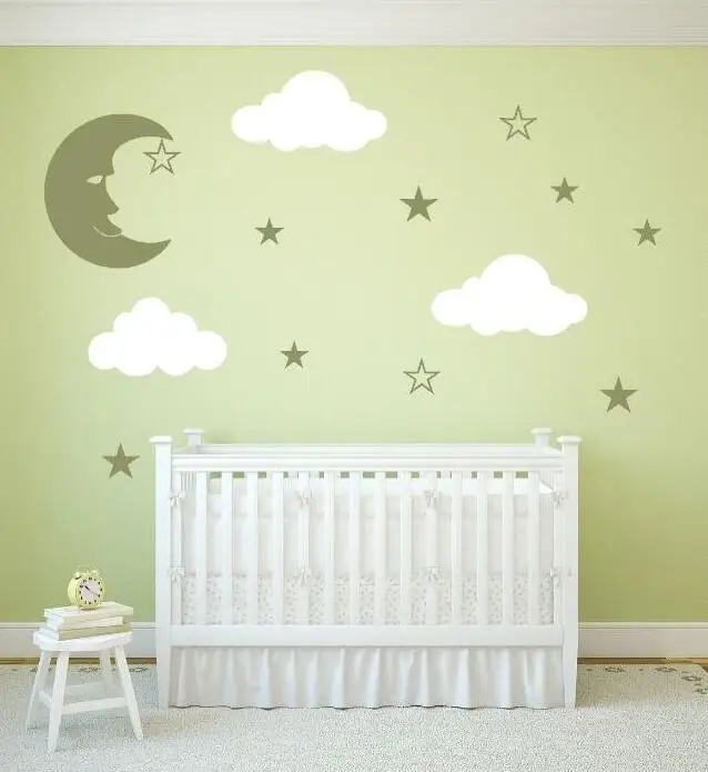 

Moon Stars and Clouds Wall Mural for Nursery Custom Color Available Decals Wall Window Removable Decoration Wall Sticker