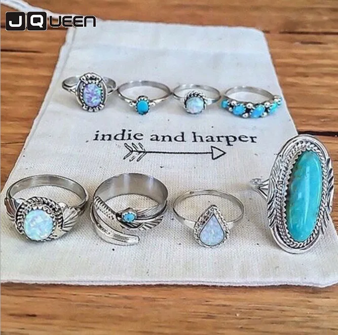 JQUEEN 8 шт./компл. винтажные богемные серебряные кольца для суставов палец набор