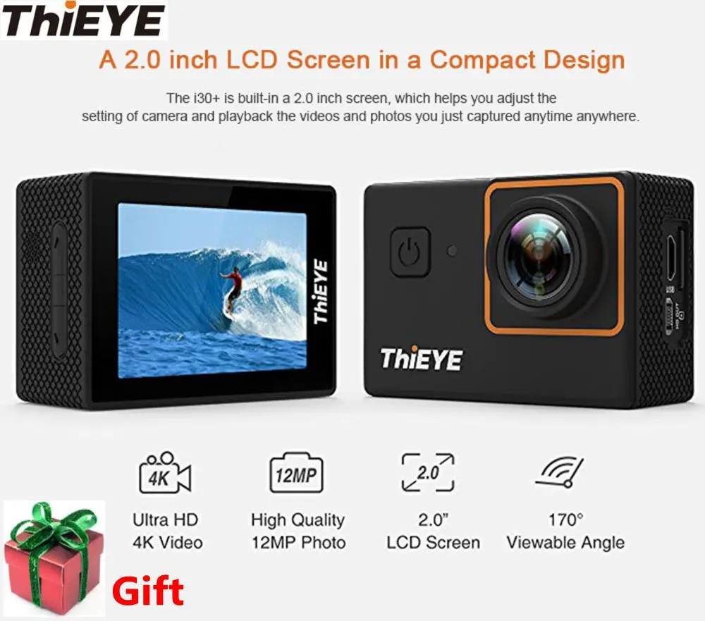 ThiEYE I30 + 4 K экшн Камера WiFi 60 m Водонепроницаемый дистанционного Управление для