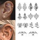 Серьга-геккон для пирсинга, из нержавеющей стали, квадратный кристалл, Козелок Уха, 1 шт.