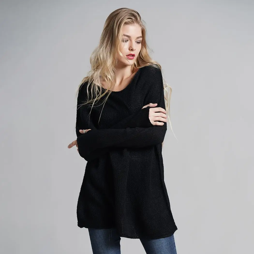 Women Casual O-Neck Long Sleeve Solid Autumn Winter Loose Pullover Dark Red Gray Black Blue Sweater | Женская одежда
