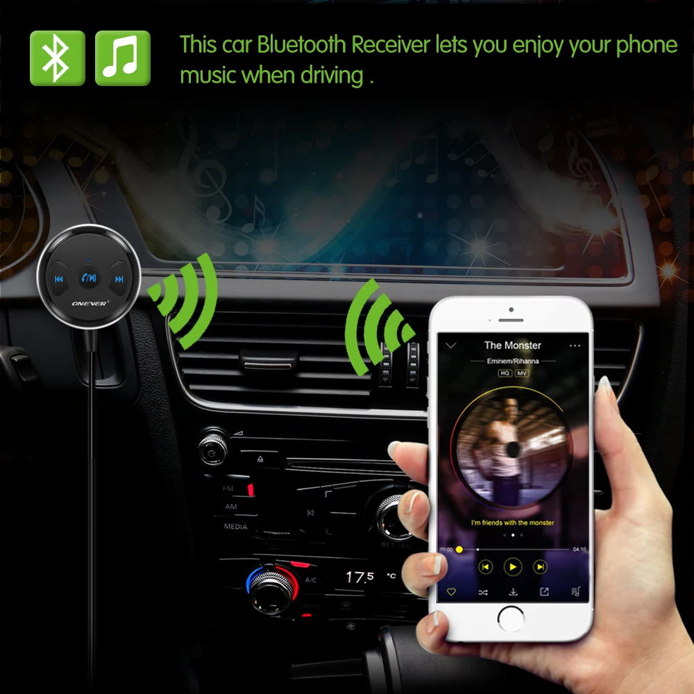 

Onever Wireless 3.5mm Bluetooth Receiver Hands Free Car Kit AUX A2DP Streaming Kit Support Siri for Speaker Headphone Car Stereo