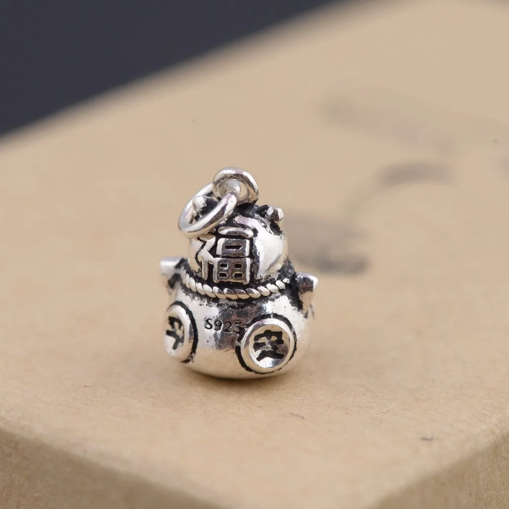 S92-5 Sterling SIL Lucky Cat Maneki-neko Pendant Charm Necklace A2280 | Украшения и аксессуары
