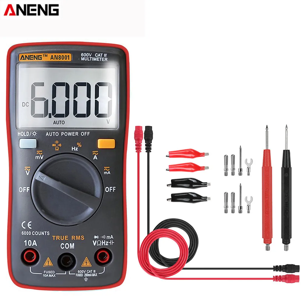 ANENG AN8001 Красный Профессиональный цифровой мультиметр True RMS 6000 отсчетов подсветка