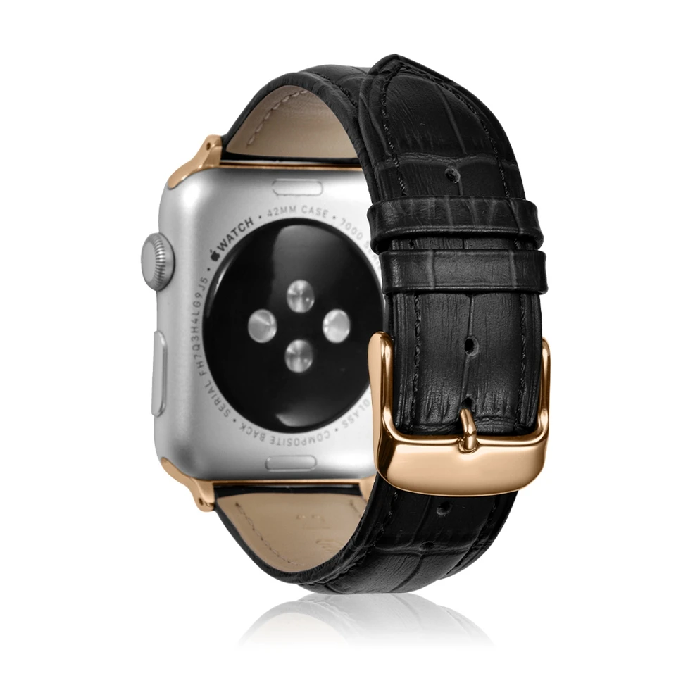Ремешок для Apple Watch 42 мм 38 Серия 1 2 3 черный ремешок натуральная кожа крокодила