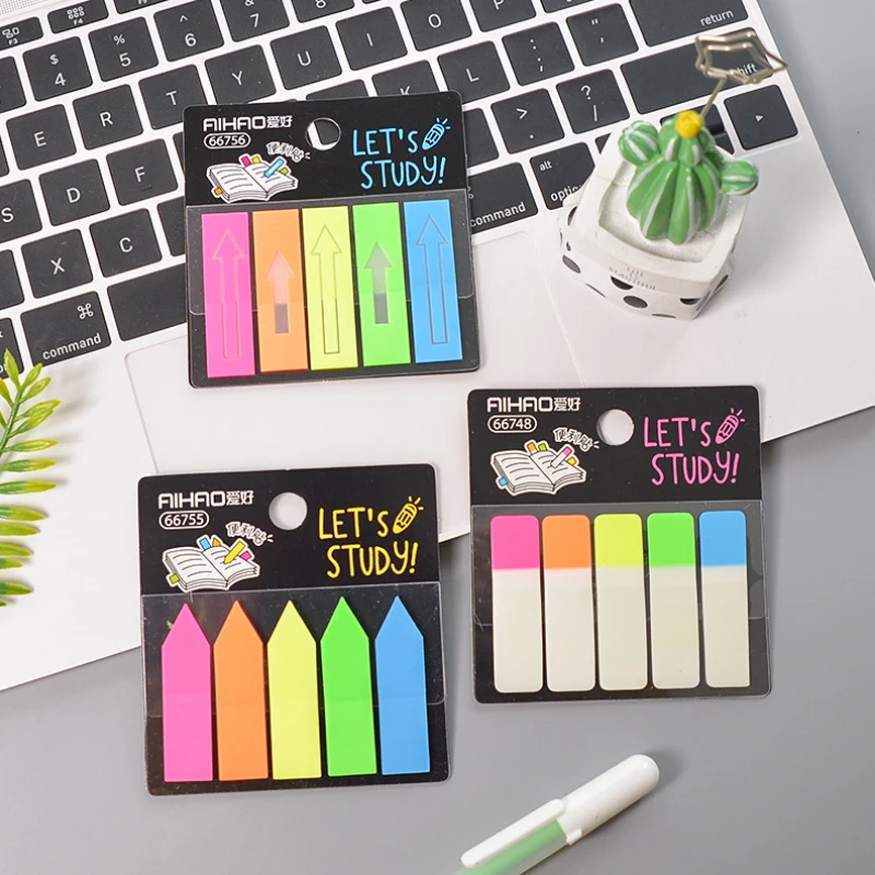

1Pc Color Fluorescence Transparent Memo Pad Planner Sticky Note Paper Kawaii Sticker Pepalaria Office 5 Colors 100 Sheets