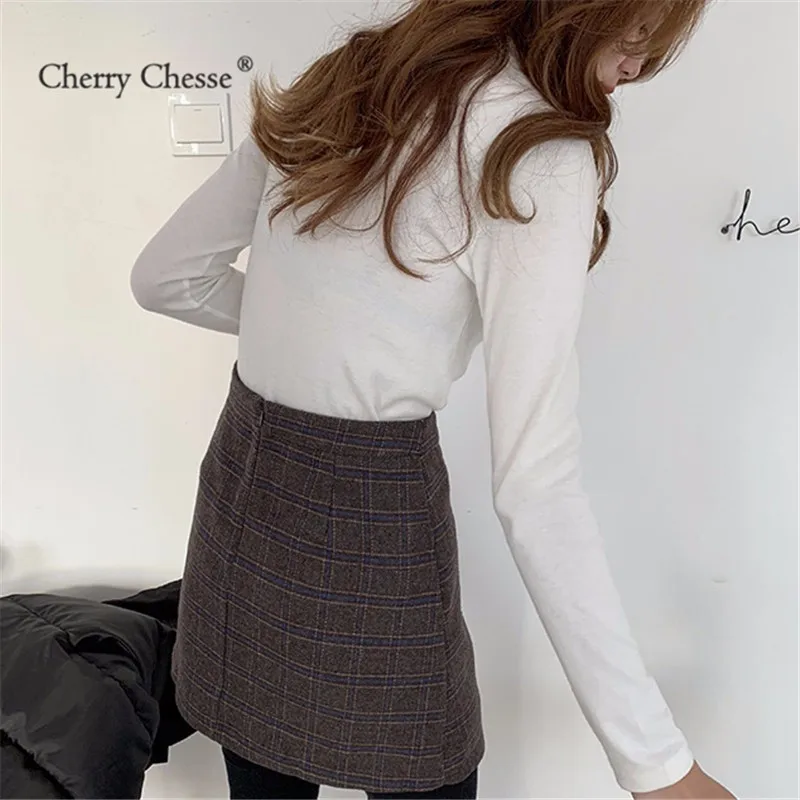 Cherry вая Женская клетчатая юбка Harajuku плиссированная Империя Асимметричная
