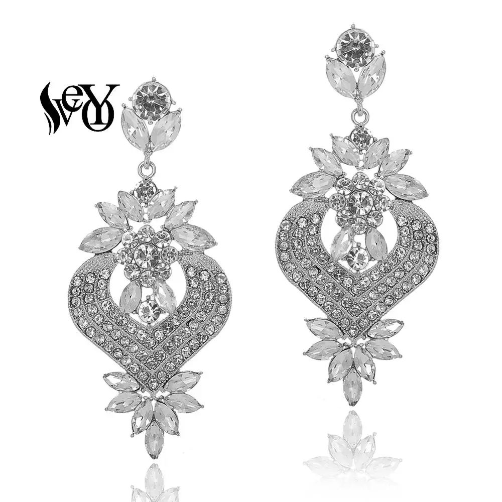 VEYO-pendientes de lujo con forma de corazón para mujer, aretes de cristal, joyería de moda, hipérbola, diamantes de imitación, novedad