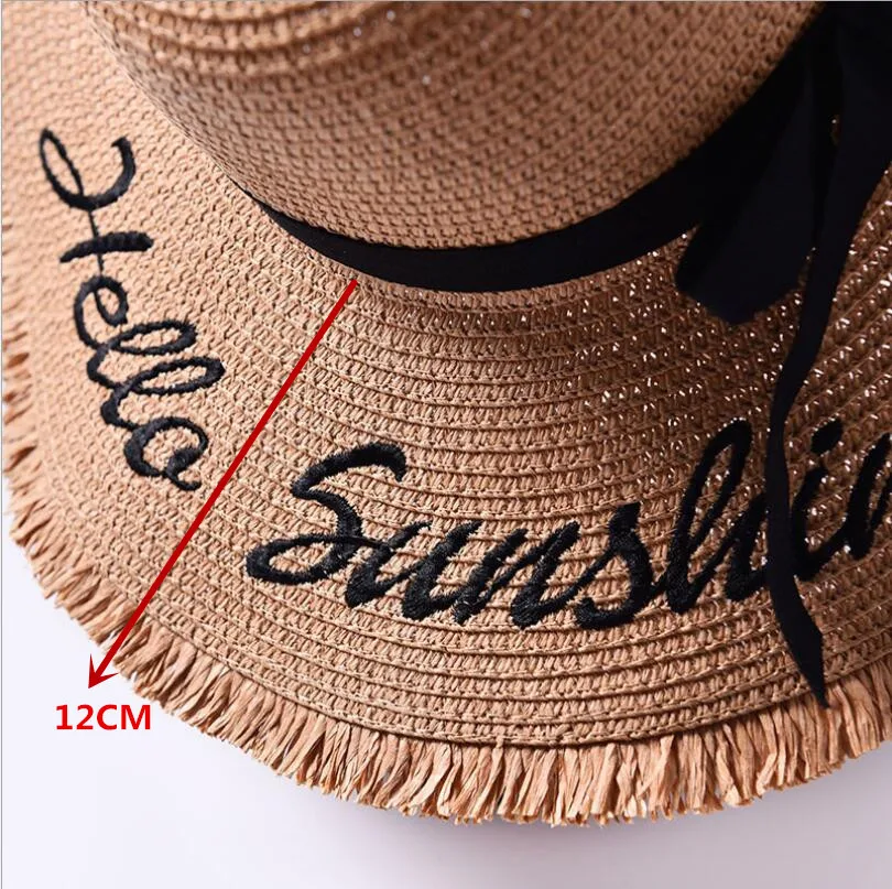 Шляпа Женская Солнцезащитная из рафии с вышивкой и бантом