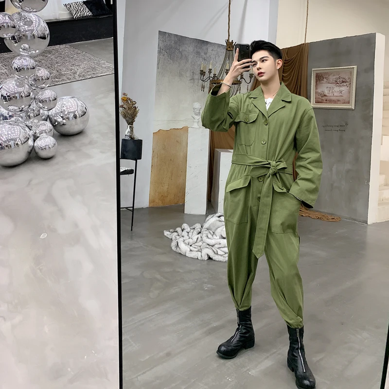 Мужской комбинезон Harajuku винтажный хип хоп Повседневный зеленый Модный уличная