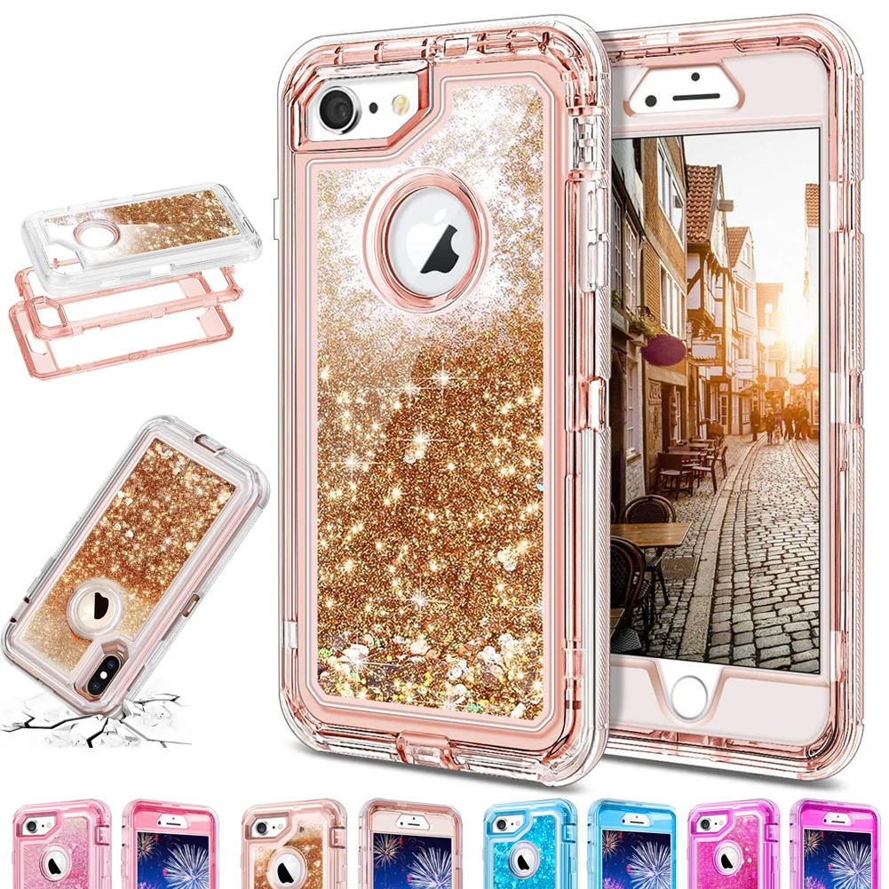 Hybrid 3D Glitter Armor Case for iPhone XS Max/XR Dynamic Quicksand Shockproof Phone Covers 8 7 Wholesale Lots 10 Pcs | Мобильные