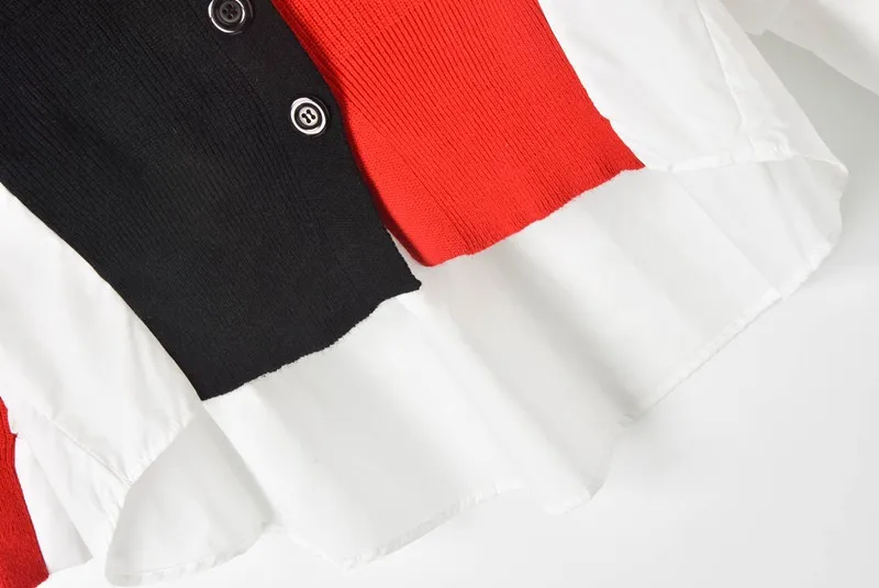 

Irregular Women Shirts 2019 Spring New Hit Color Patchwork V-neck Long Sleeve Shirt Female Stitching Knit Cardigan Streetwear