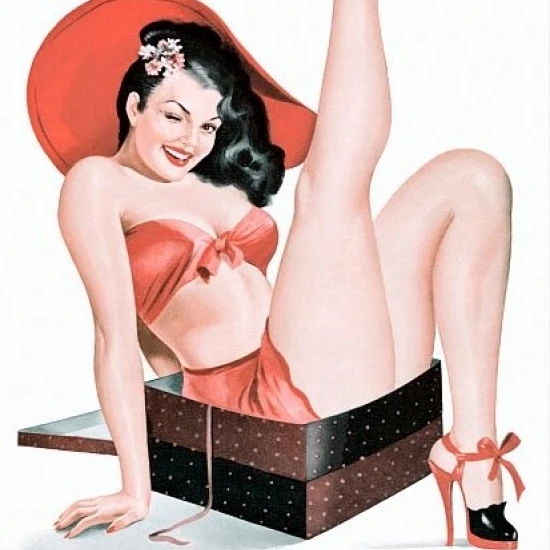Pin Up брюнетка в коробке Pinup плакат печать (18x24) | Дом и сад