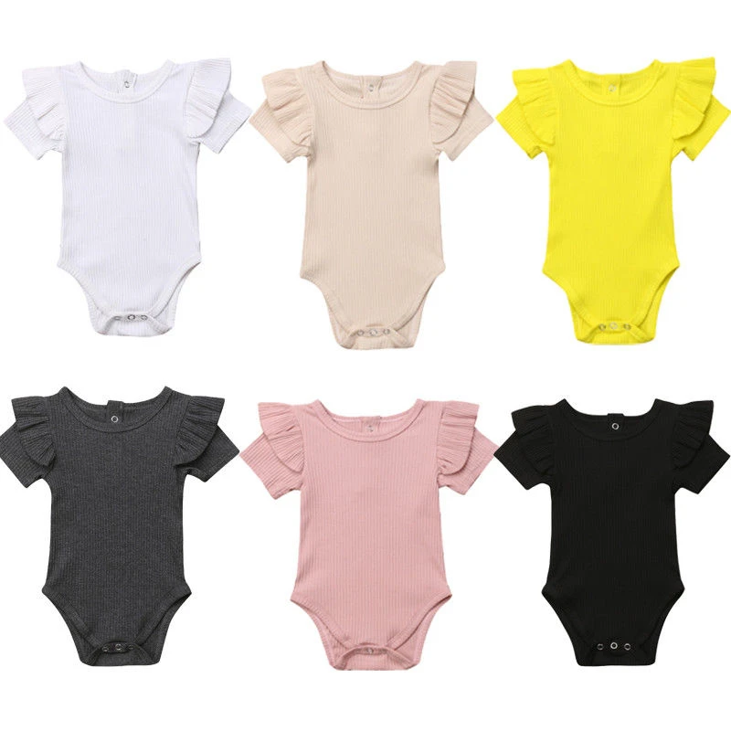 Baby Girl Bodysuits Hot Sale Newborn Clothing Solid Ruffle Knitted Jumpsuit Toddler Infant Bodysuit | Мать и ребенок