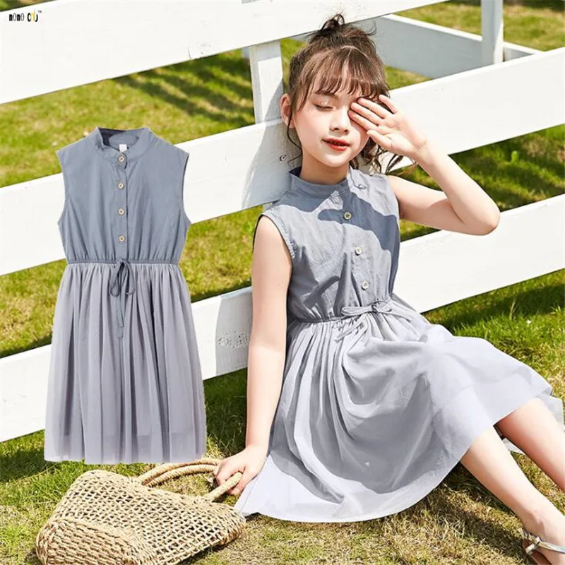 Teenager Girl Dress Summer Sleeveless Meash Spliced Princess Children Dresses For Kids Clothes 4 5 6 7 8 9 Years | Детская одежда и