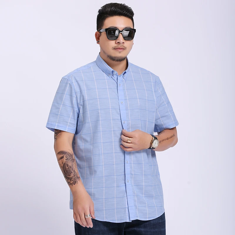 

New Large plus Size 5xl 6xl 7xl 8xl Plaid Full Cotton Thin Short Sleeve Men Shirt Casual Business Formal Fat People Clothing