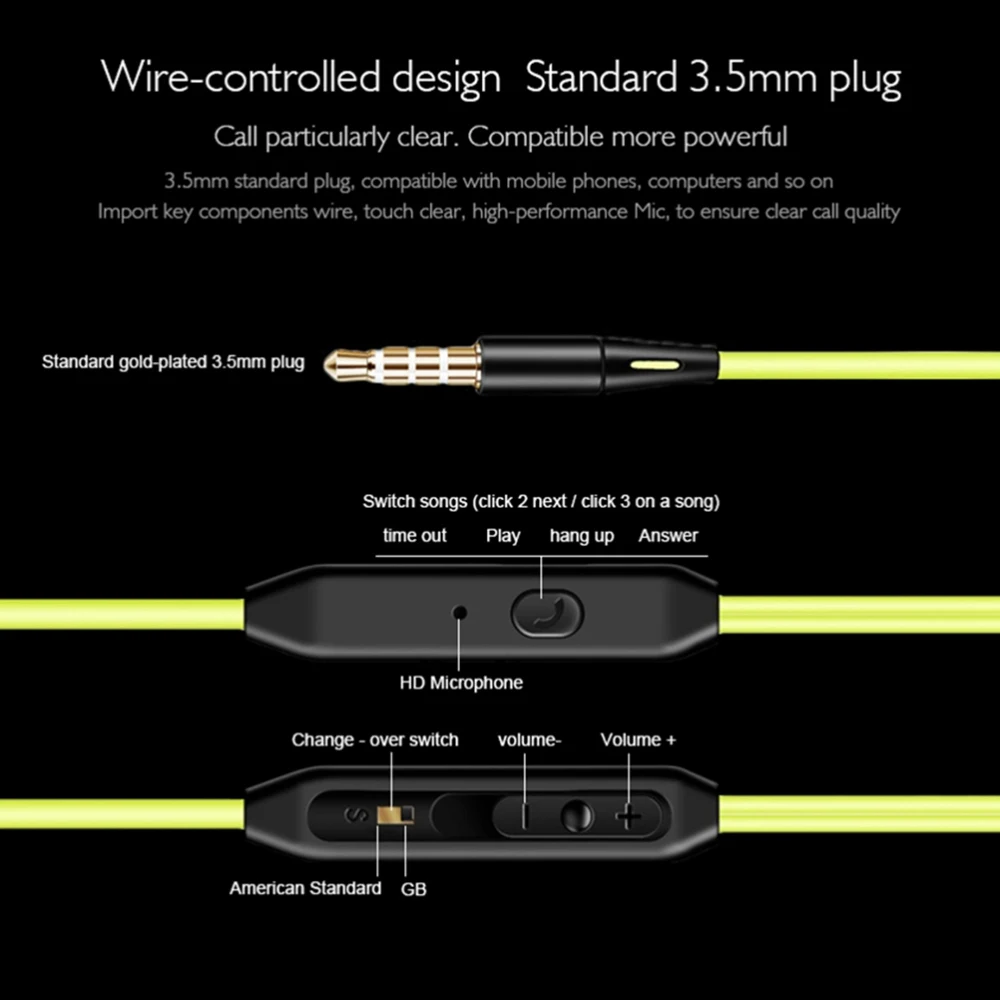 KISSCASE спортивные музыкальной игры проводные наушники объем Управление In-Ear стерео