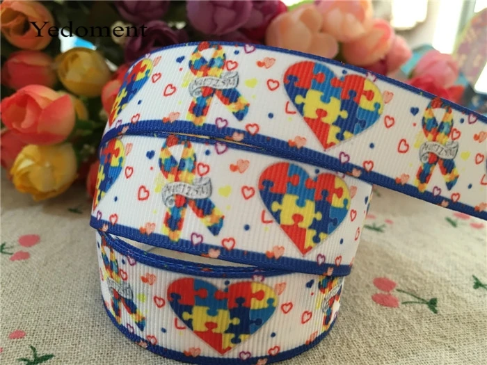 15112849 Новое поступление 7/8 'དྷ мм 10 ярдов autism Печать grosgrain ленты мультфильм