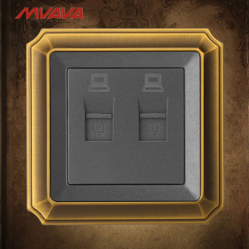 MVAVA Double PC Data Wall Socket Dual RJ45 Outlet Internet Computer Jack Plug Luxury Bronzed Panel Free Shipping | Обустройство дома