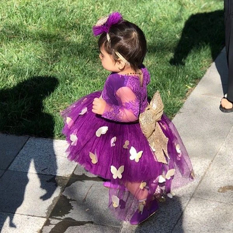 CANIS 2018 Lovely Toddler Kids Baby Girls Long Sleeves Lace Butterfly Tutu Birthday Party Wedding Tull Dress 1-6T | Детская одежда и