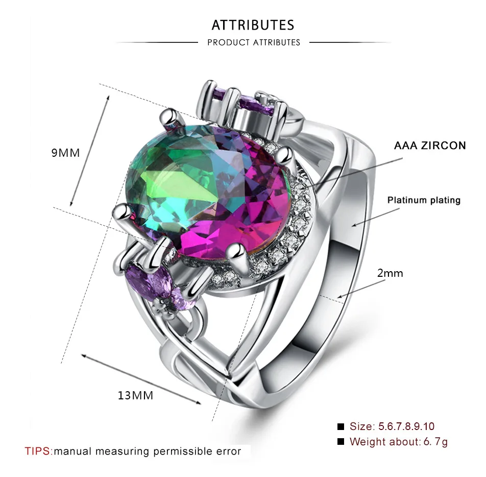 Colorful Stone Round Zircon Wedding Ring for Women Micro-inlaid Simulation Rainbow Gem Jewelry Engagement | Украшения и