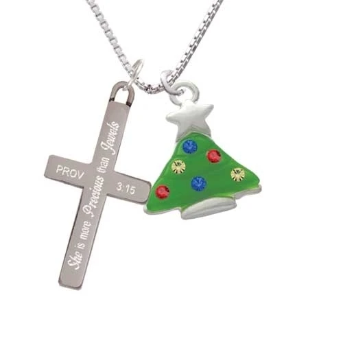 Green Resin Christmas Tree with Crystals - She is More Precious Cross Necklace | Украшения и аксессуары