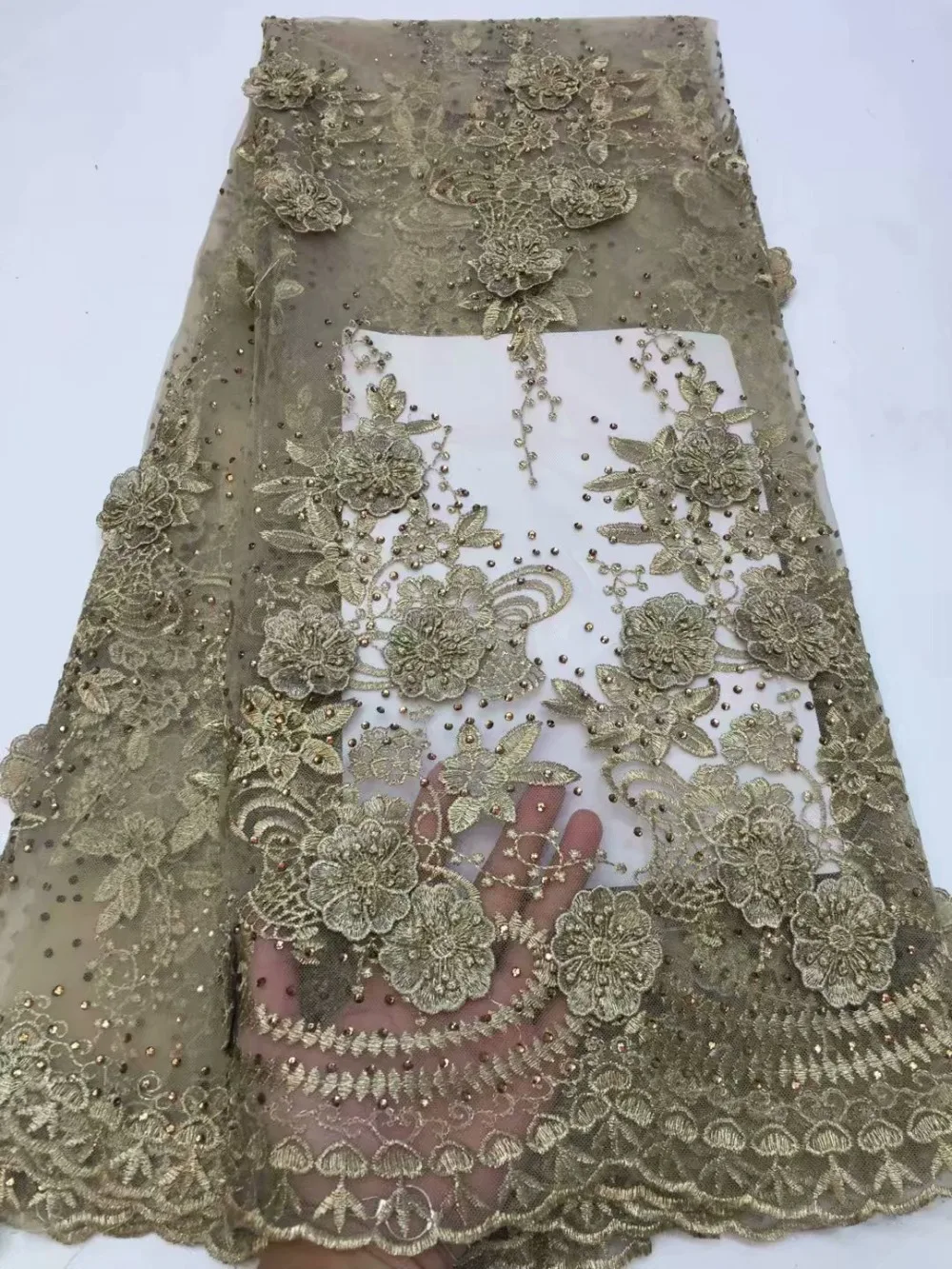 

African 3D lace fabric high quality 2018 3D flowers applique french tulle lace stones Nigerian mesh net lace for wedding party