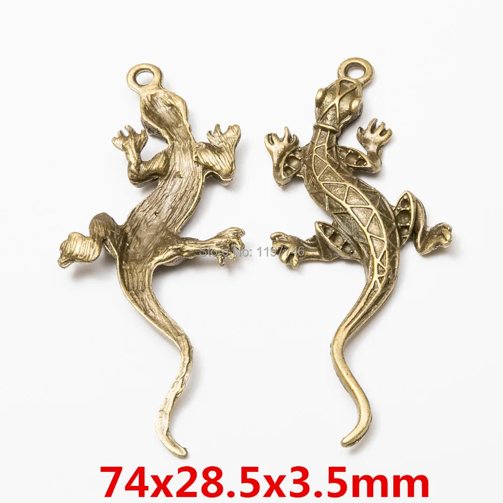 Lizard Gecko Charm European Pendant 10pcs 56mm 31mm 74mm Big reptile animal Bronze color Bead Fit making Bracelet Gift | Украшения и