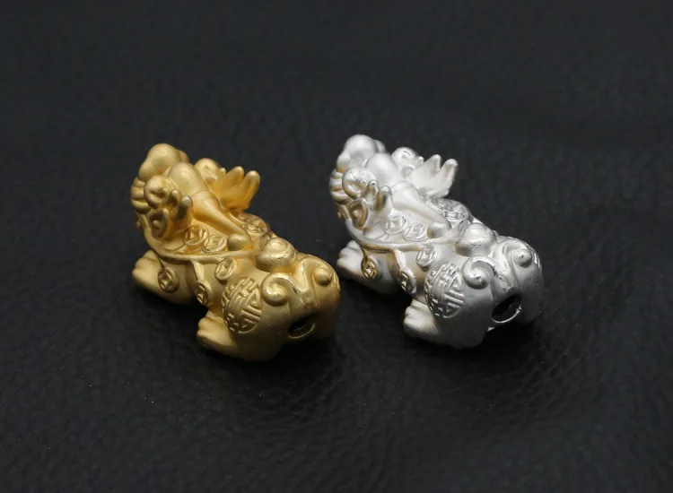 3D 100% 999 серебряные бусины Pixiu настоящие из чистого серебра Fengshui Lucky бусы с