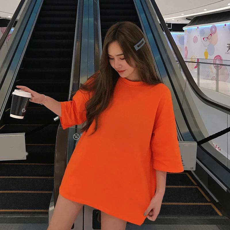 Корейские демисезонные однотонные футболки Ulzzang женские повседневные с коротким