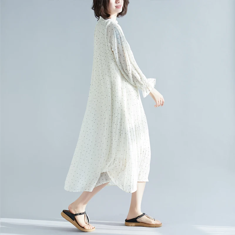 Vestidos mujer 2019 весенне-летние женские шифоновые платья с круглым вырезом и длинными