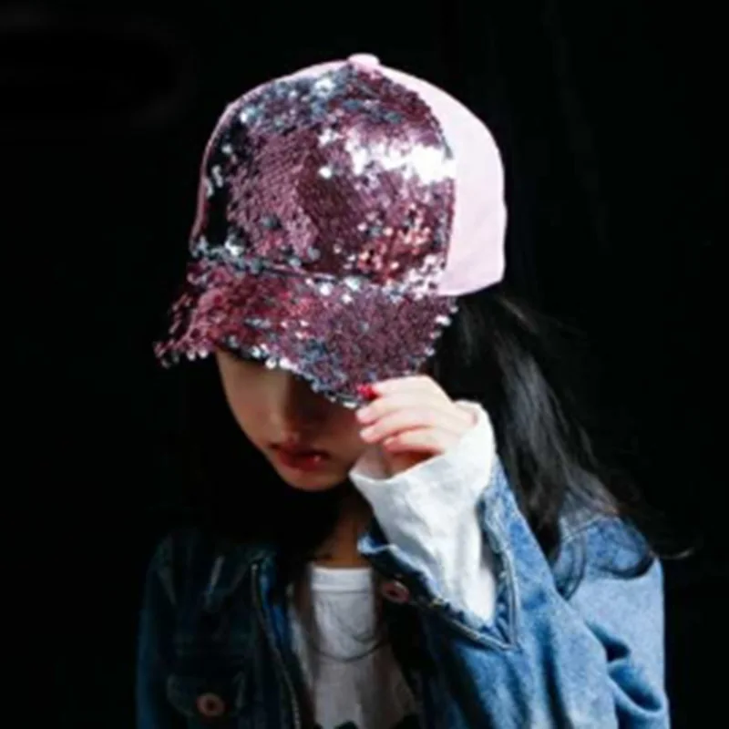 Летняя шапка Девочки Мальчики бейсболка Блестки Bling Hinning с сеточкой и