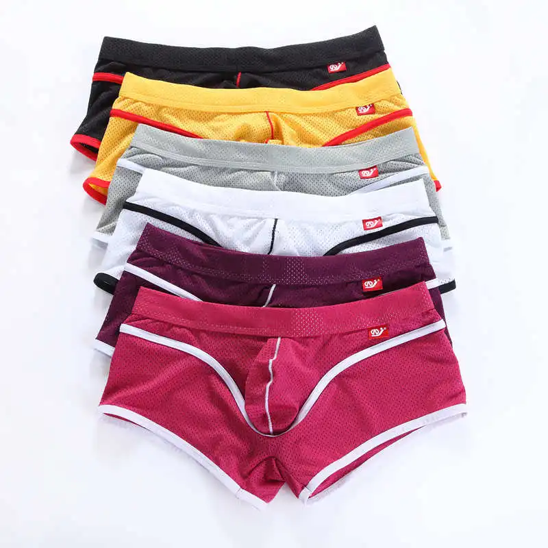 6 Pcs/Pack Men Underwear Breathable Mesh Boxers Sexy Men's Boxer Shorts Trunks Wholesale Comfortable Males Penis Pouch Underwear