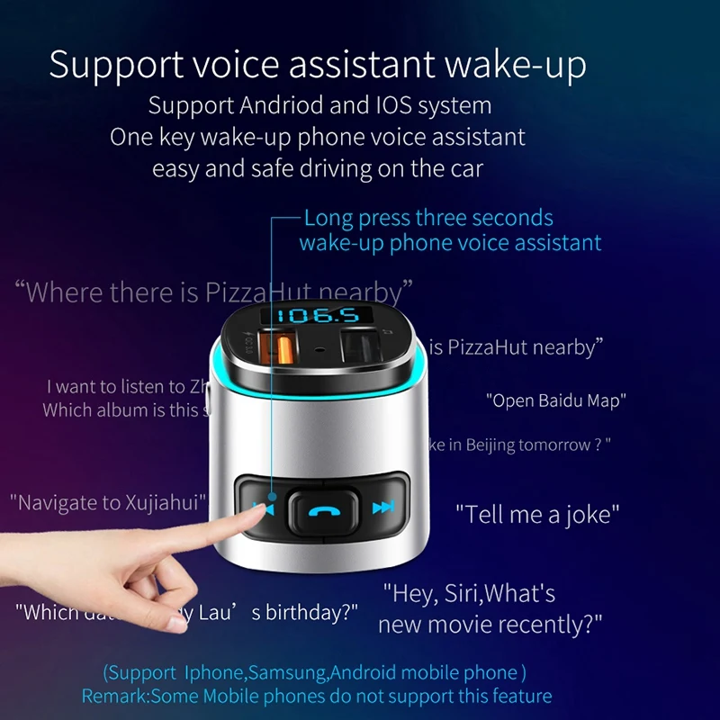 Цифровой дисплей Qc 3 0 зарядное устройство fm-передатчик Aux модулятор Bluetooth 4 2