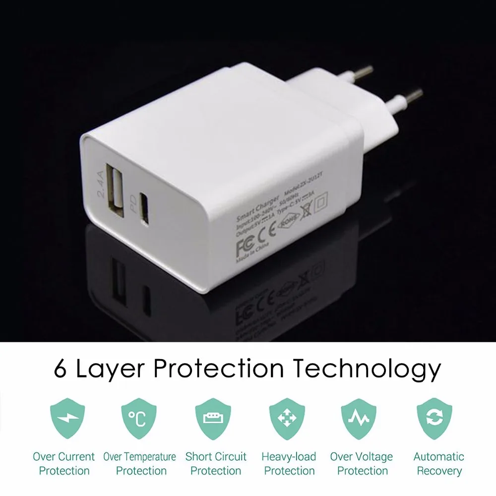 Сетевое зарядное устройство SOONHUA 30 Вт 2 4 А USB Type C адаптер питания с доставкой для