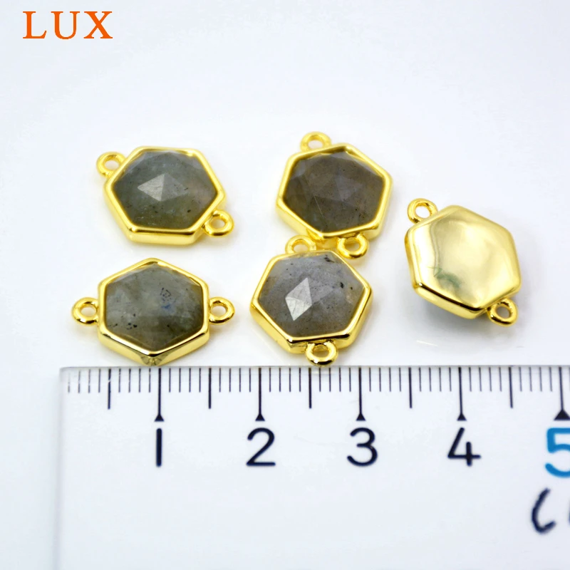 Подвеска из натурального Лабрадорита шестигранная Золотая оправа ювелирные
