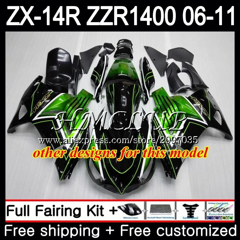 Набор для KAWASAKI NINJA ZX 14R 2006 2007 2008 2009 2010 2011 68HC. 3 ZX-14R ZZR1400 ZX14R 06 07 08 09 10 11 глянцевый черный