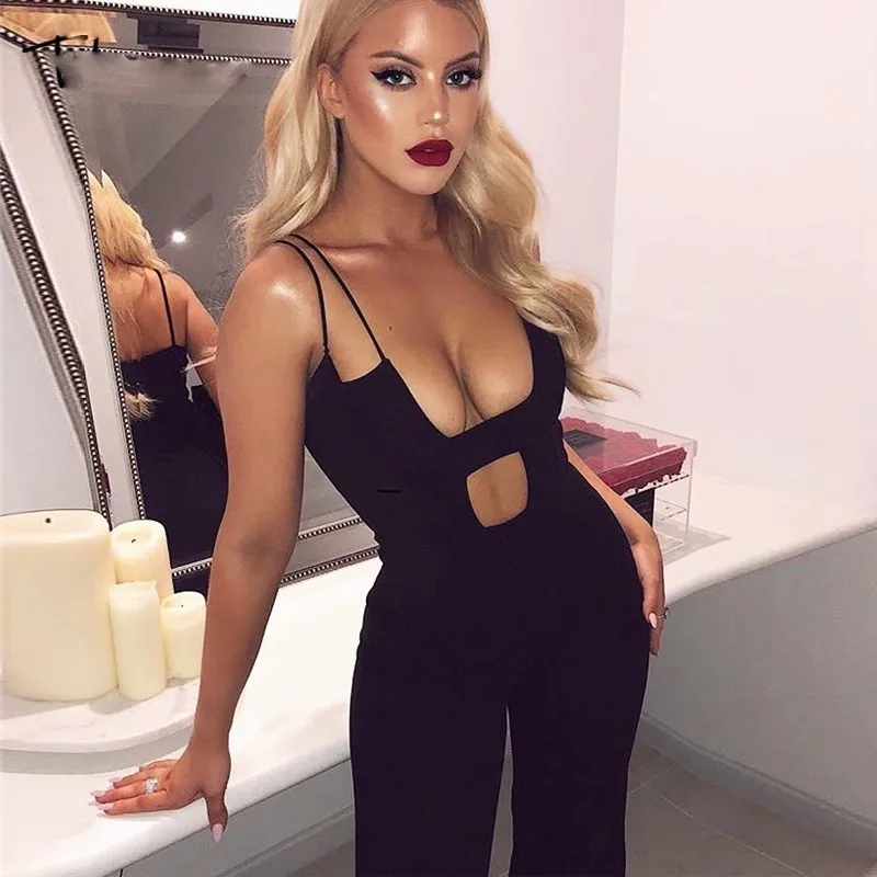 Женский комбинезон на тонких бретельках DRESSMECB черный красный для вечеринок и