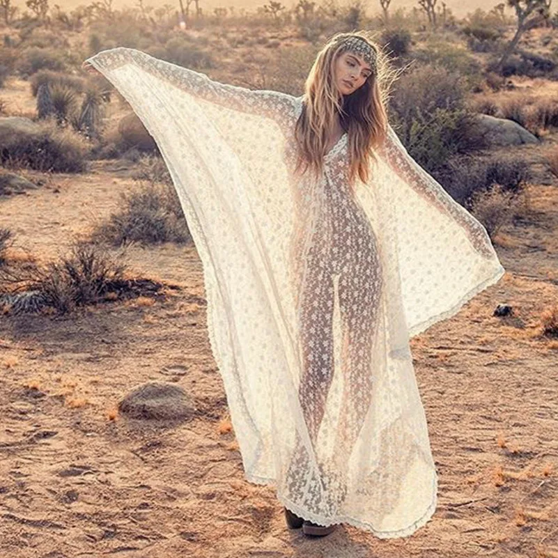 MUXU vestidos лоскутное богемное белое кружевное платье сексуальное прозрачное sukienka