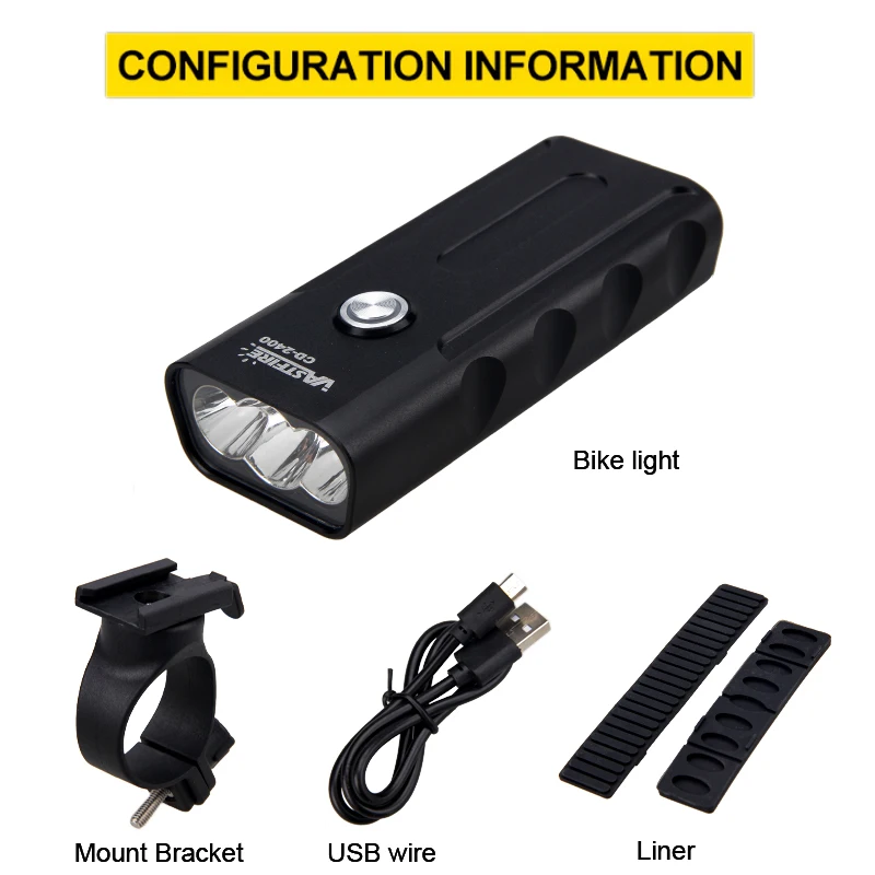 

BX3 USB Bike Lamp Aluminum Front Bike Headlamp 3.7V Rechargeable MTB Cycling Light with Built-in Battery+USB Line+Mount