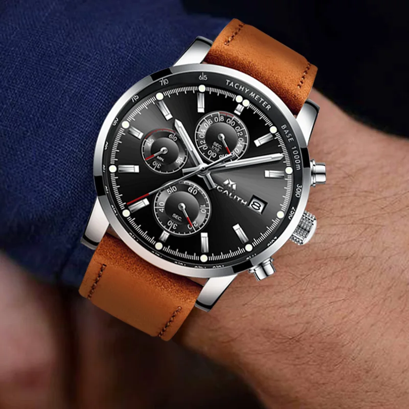 MEGALITH Бизнес повседневные кожаные кварцевые часы военные спортивные мужские