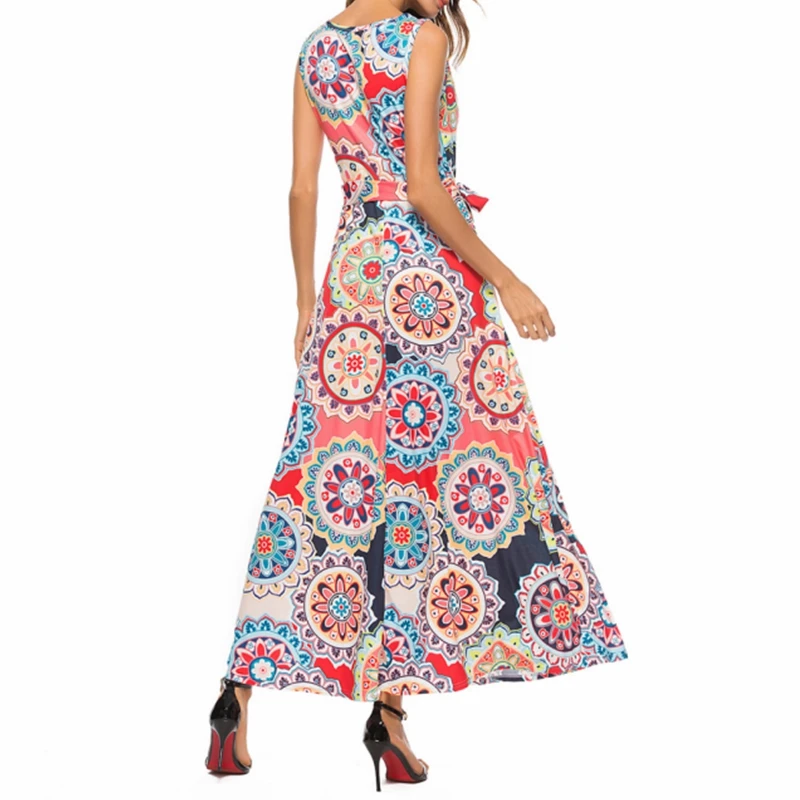 Женское летнее повседневное длинное платье макси с принтом 2019 Boho пляжное без