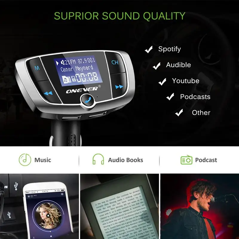 Onever Bluetooth FM Transmitter DC 12-24V Wireless Radio Adapter Modulator Car Kit 3.4A Dual USB Charger LCD Display | Автомобили и