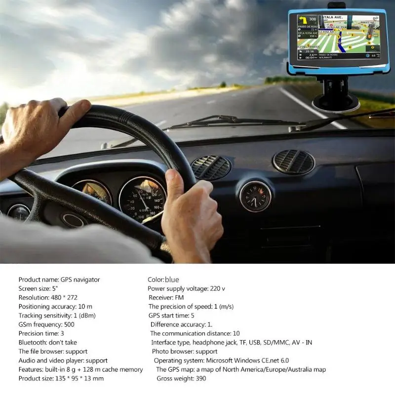 5 дюймов Портативный 8 ГБ Автомобильный навигатор gps FM AV-IN SAT NAV с картой |